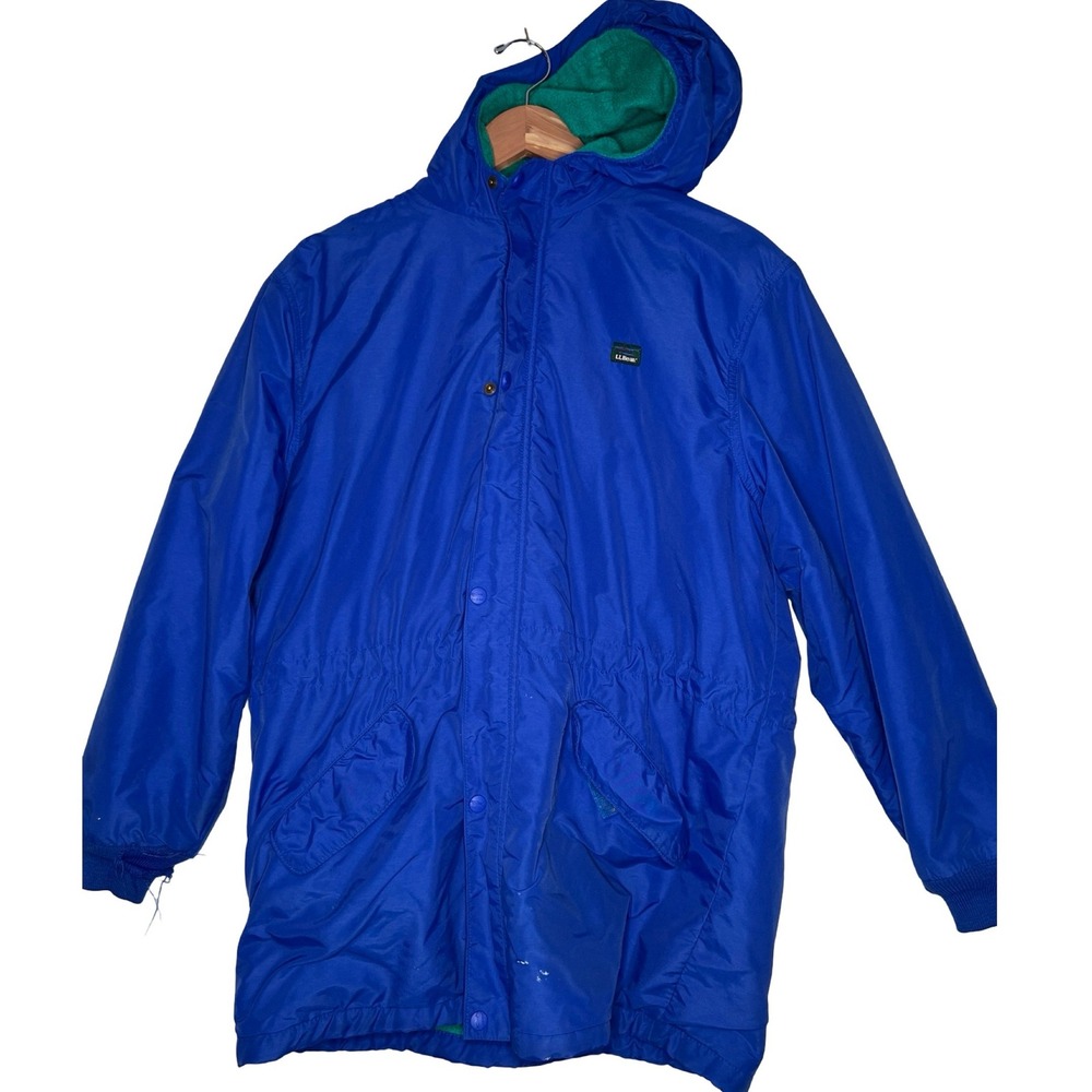 LL Bean Parka M Royal Blue Fleece Lined Turquoise Hooded Jacket Retro 90s Winter